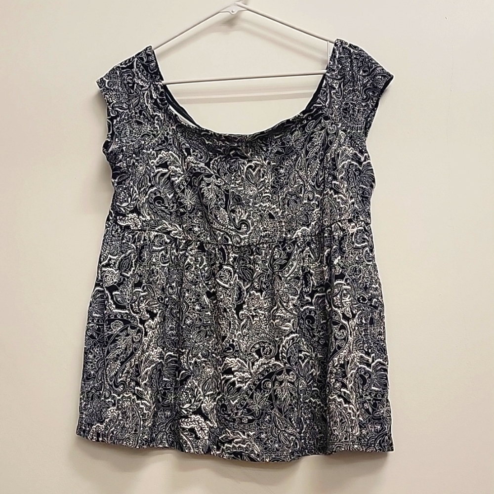 Torrid Paisley Print Off Shoulder Babydoll Top Black 1X Stretch